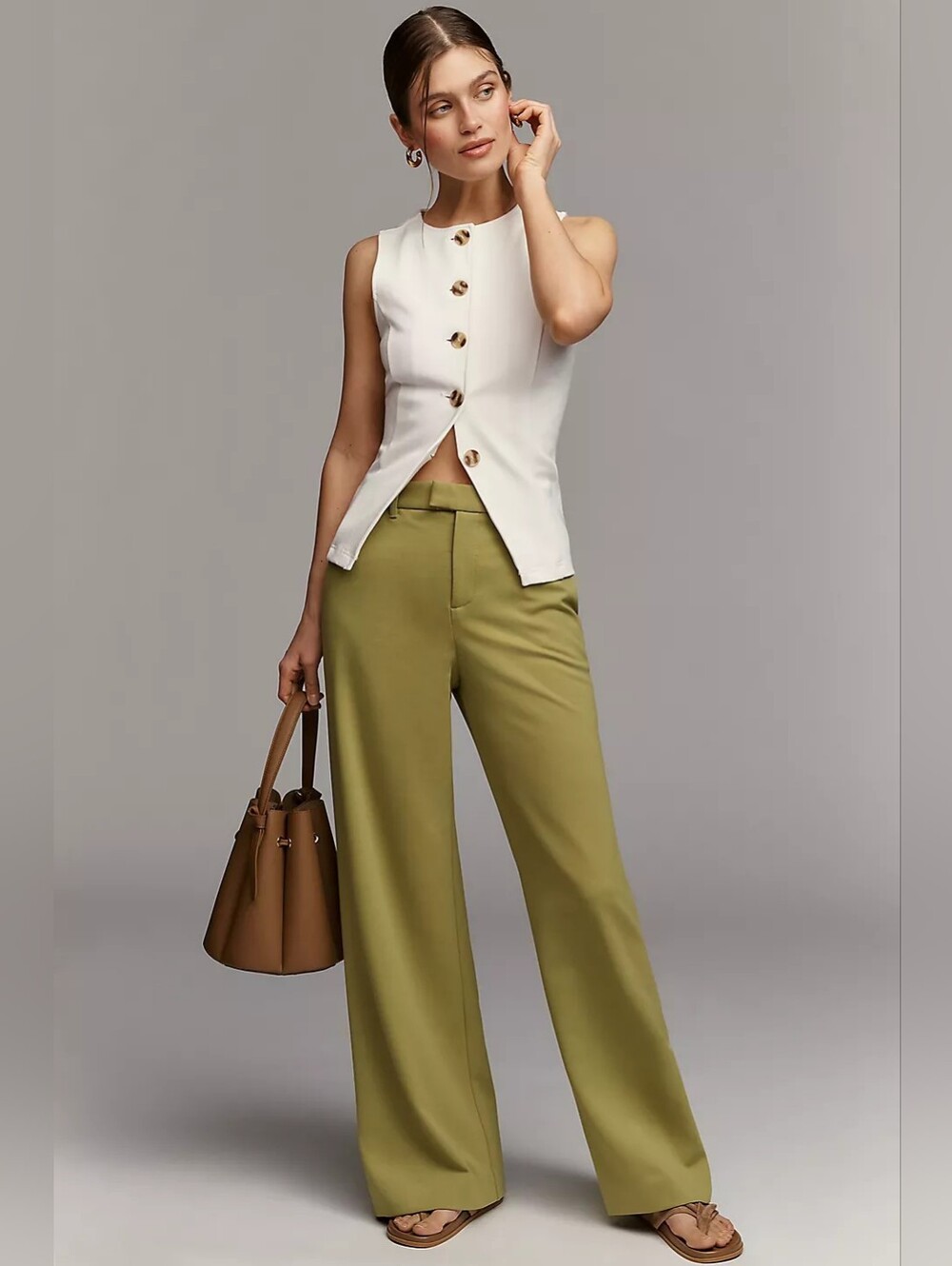 NWT MAEVE x ANTHROPOLOGIE Clean Knit Wide Leg Trousers Pants In Artichoke 4 TALL